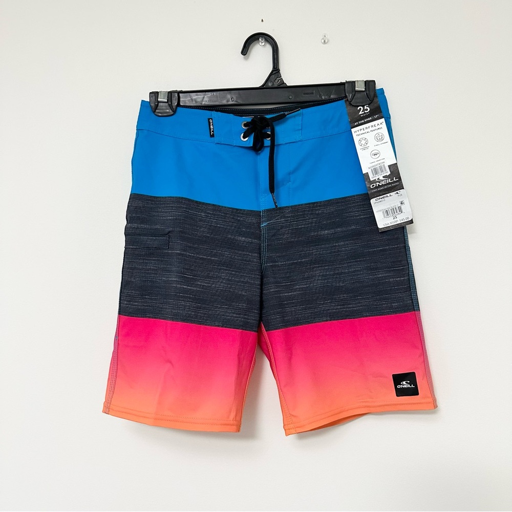 O'Neill Hyperfreak Heat Block 17" Boardshorts Boys 25" Waist Fuchsia Blue Grey